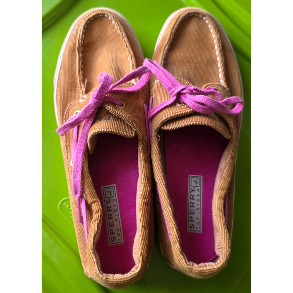 Sperry Top-Sider Womens 8M Tan Corduroy Pink Boat Shoes G13-CH241 Loafers
